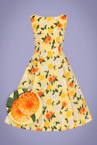 Collectif Clothing - Frances Floral Swing Dress Années 50 en Jaune Soleil