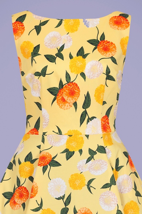 Collectif Clothing - Frances Floral Swing Dress Années 50 en Jaune Soleil 3