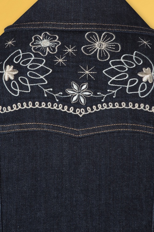 Queen Kerosin - Western Blumen Swing Kleid in Dark Denim Blau 4