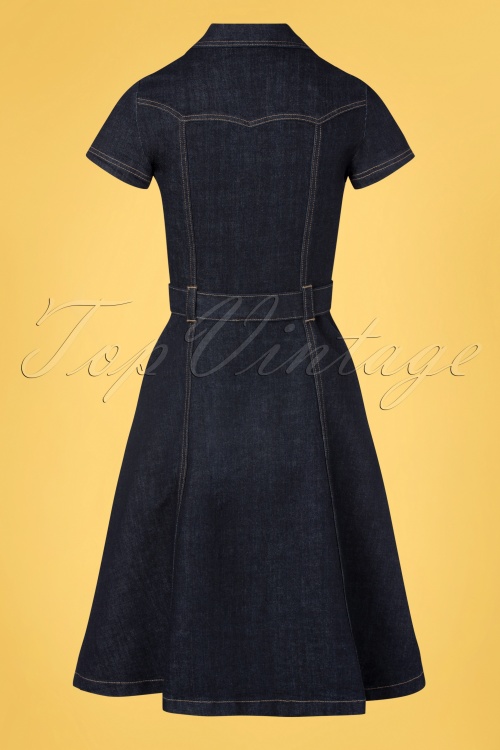 Queen Kerosin - Damen Western Swing Dress Années 50 en Bleu Denim Foncé 4