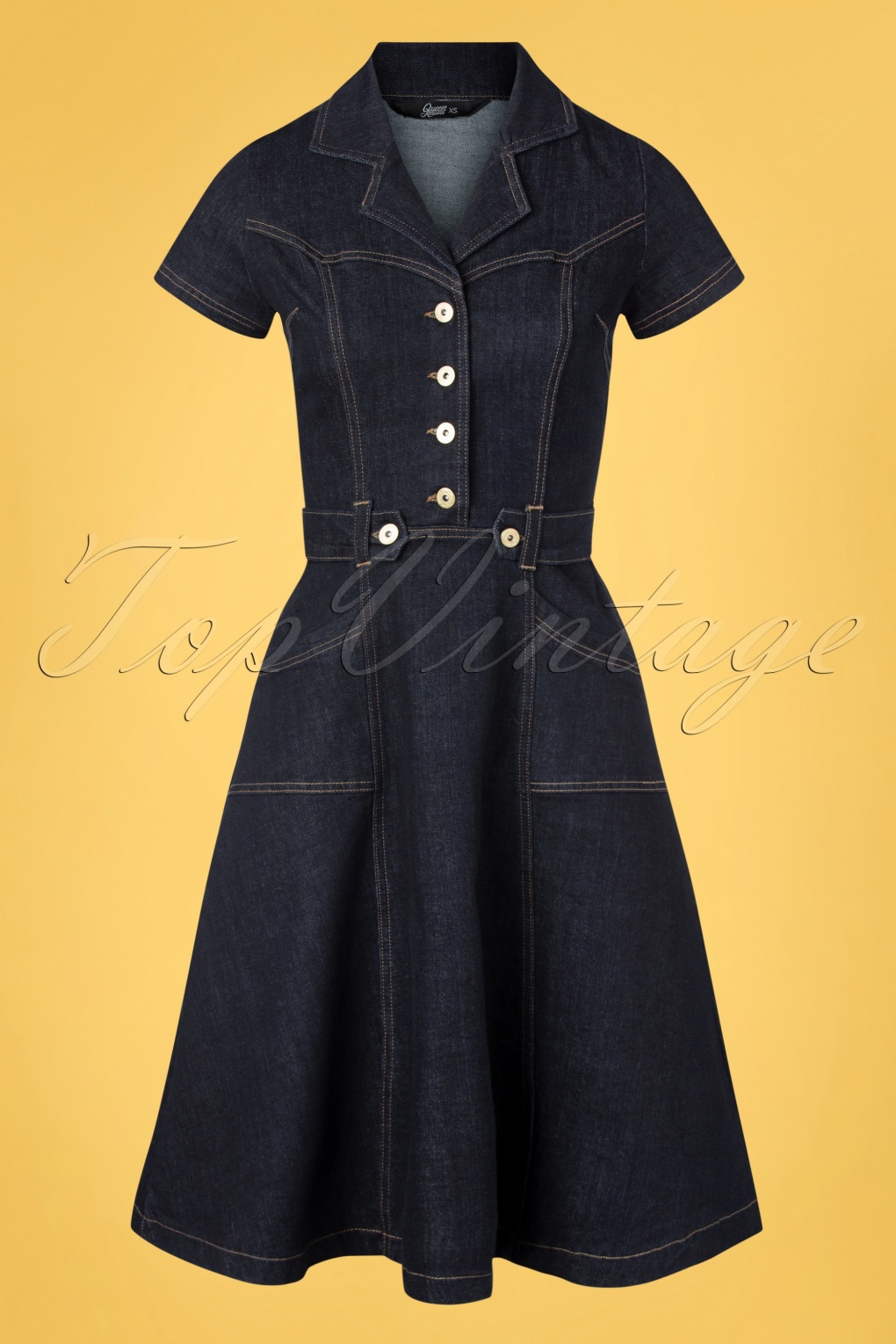 50s Damen Western Swing Dress in Dark Denim Blue