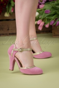 Lola Ramona ♥ Topvintage - 50s June In Bloom Pumps in Dusty Rose and White Gold