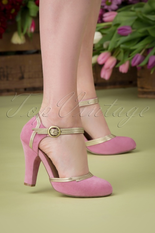 Lola Ramona ♥ Topvintage - 50s June In Bloom Pumps in Dusty Rose and White Gold