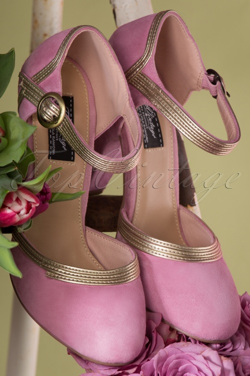 Lola Ramona ♥ Topvintage - 50s June In Bloom Pumps in Dusty Rose and White Gold 3
