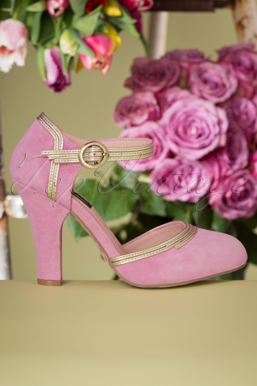 Lola Ramona ♥ Topvintage - 50s June In Bloom Pumps in Dusty Rose and White Gold 5