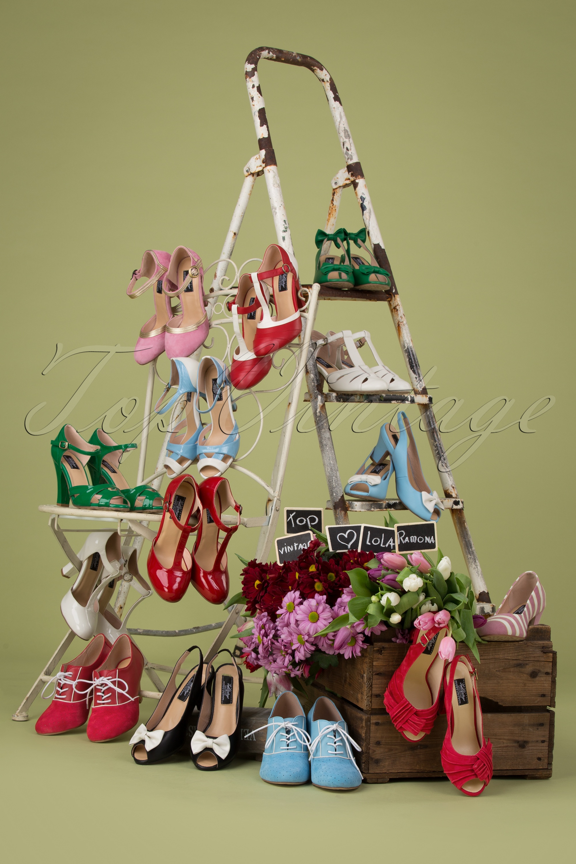 Lola Ramona ♥ Topvintage - June Spring in Paris T-Strap-pumps in rozenrood en crème 7