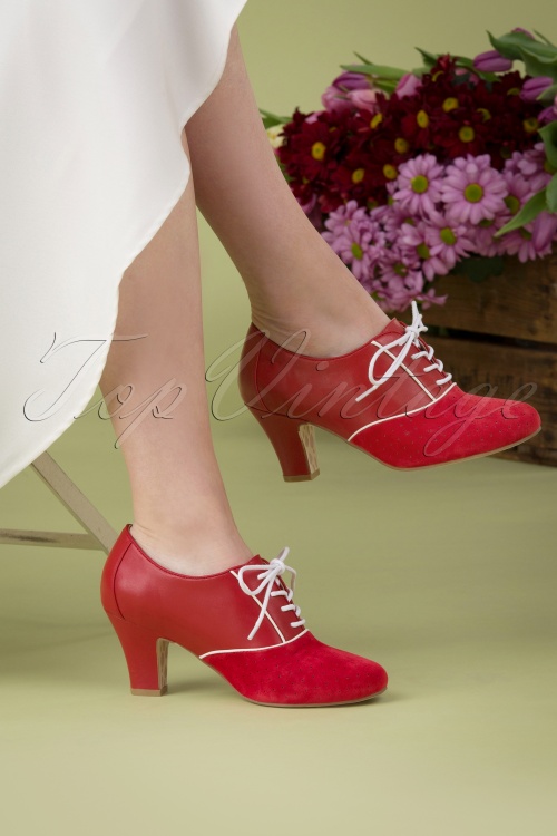 Lola Ramona ♥ Topvintage - Ava La Vie en Rose Schuh Stiefeletten in Rot Rose und Creme 2