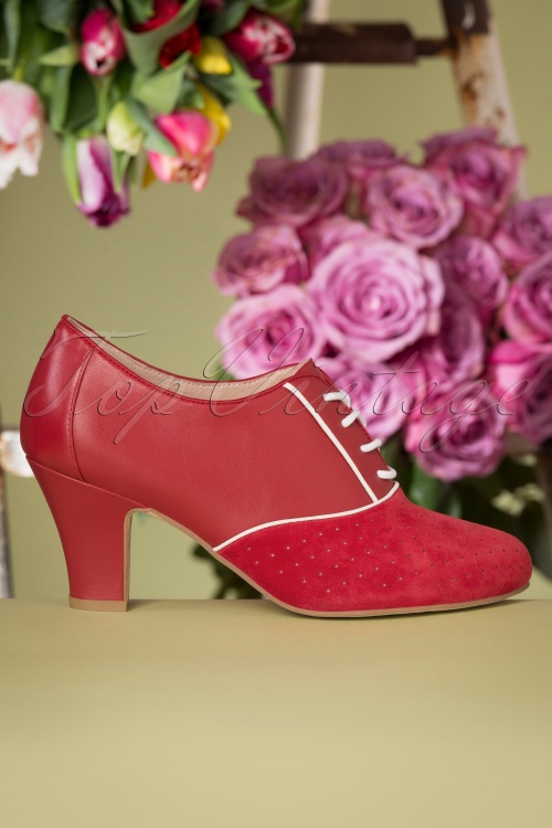Lola Ramona ♥ Topvintage - Ava La Vie en Rose Shoe Booties Années 50 en Rose Rouge et Crème 5
