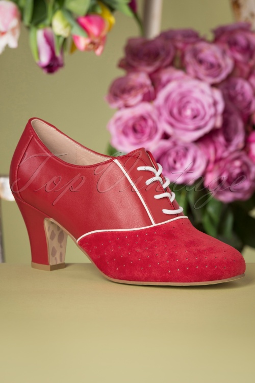Lola Ramona ♥ Topvintage - 50s Ava La Vie en Rose Shoe Booties in Red Rose and Cream