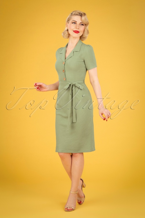 Very Cherry - 60s Dita Linen Dress in Green Tea