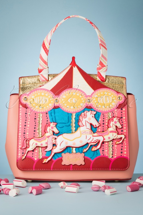 Vendula - Heritage Edwardian Pier Carousel tas met handvat in roze en bordeauxrood