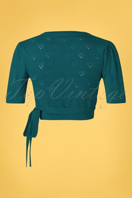 Topvintage Boutique Collection - 50s Poppy Wrapover Top in Petrol 3