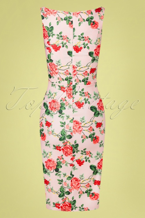 Vintage Chic for Topvintage - Cyenna Roses Pencil Dress Années 50 en Rose 2