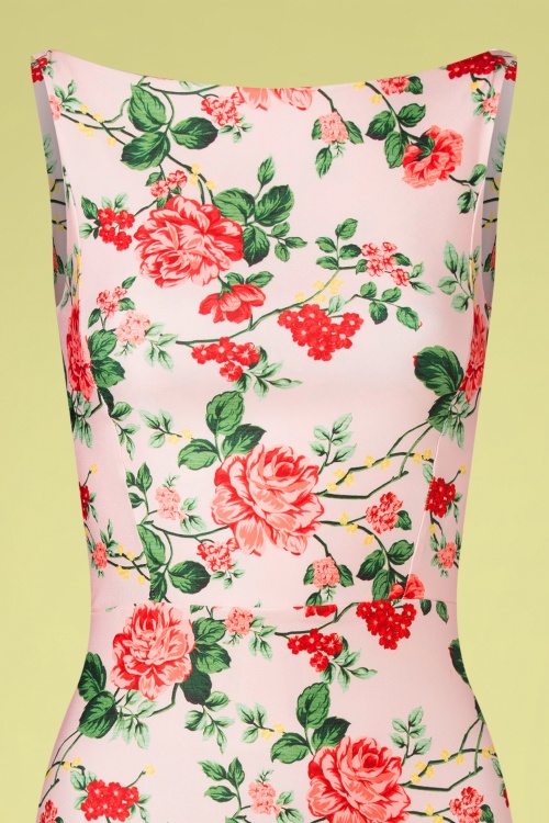 Vintage Chic for Topvintage - Cyenna Roses Pencil Dress Années 50 en Rose 3
