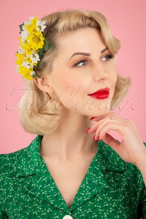 Collectif Clothing - Alice Hairflower Années 50 en Jaune et Blanc
