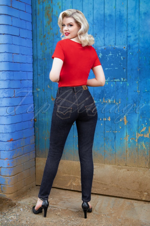 Rock-a-Booty - Miss Hotrod Skinny Jeans Années 50 en Bleu Foncé 2