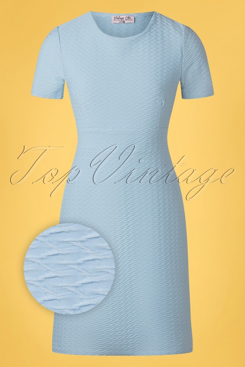 Vintage Chic for Topvintage - Jackie jacquard jurk in babyblauw