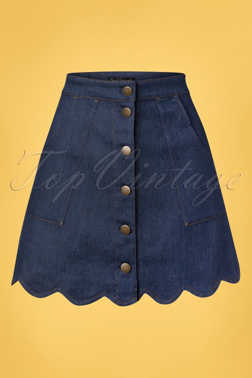 Unique Vintage - Smak Parlour Campus Skirt Années 70 en Bleu Denim