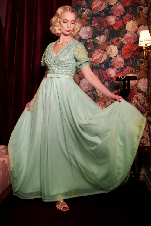 Miss Candyfloss - Tess Gia Sequins Maxi Dress Années 50 en Malachite