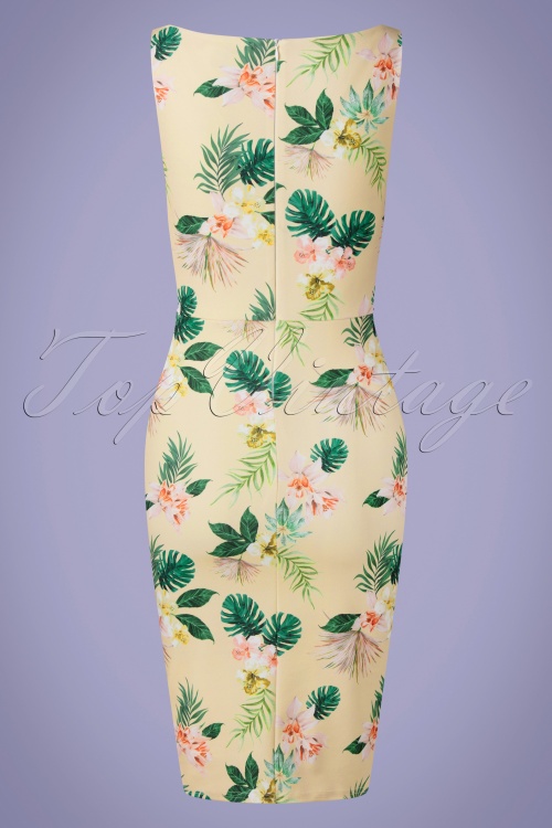 Vintage Chic for Topvintage - Laura Tropical Floral Pencil Dress Années 50 en Jaune 4