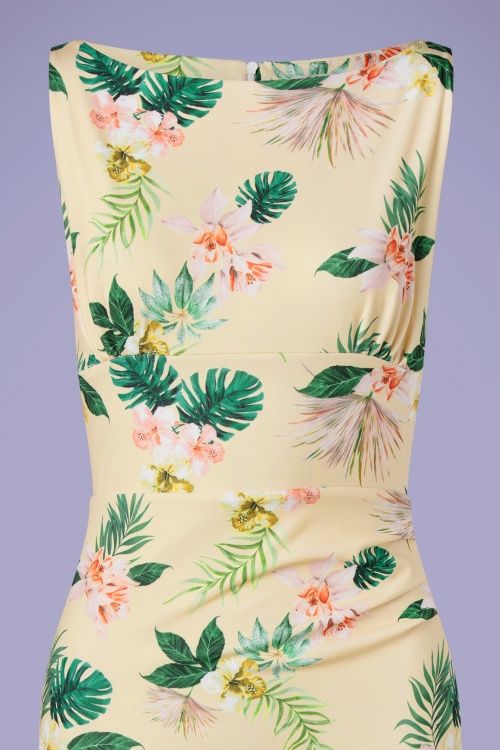 Vintage Chic for Topvintage - Laura Tropical Floral Pencil Dress Années 50 en Jaune 2