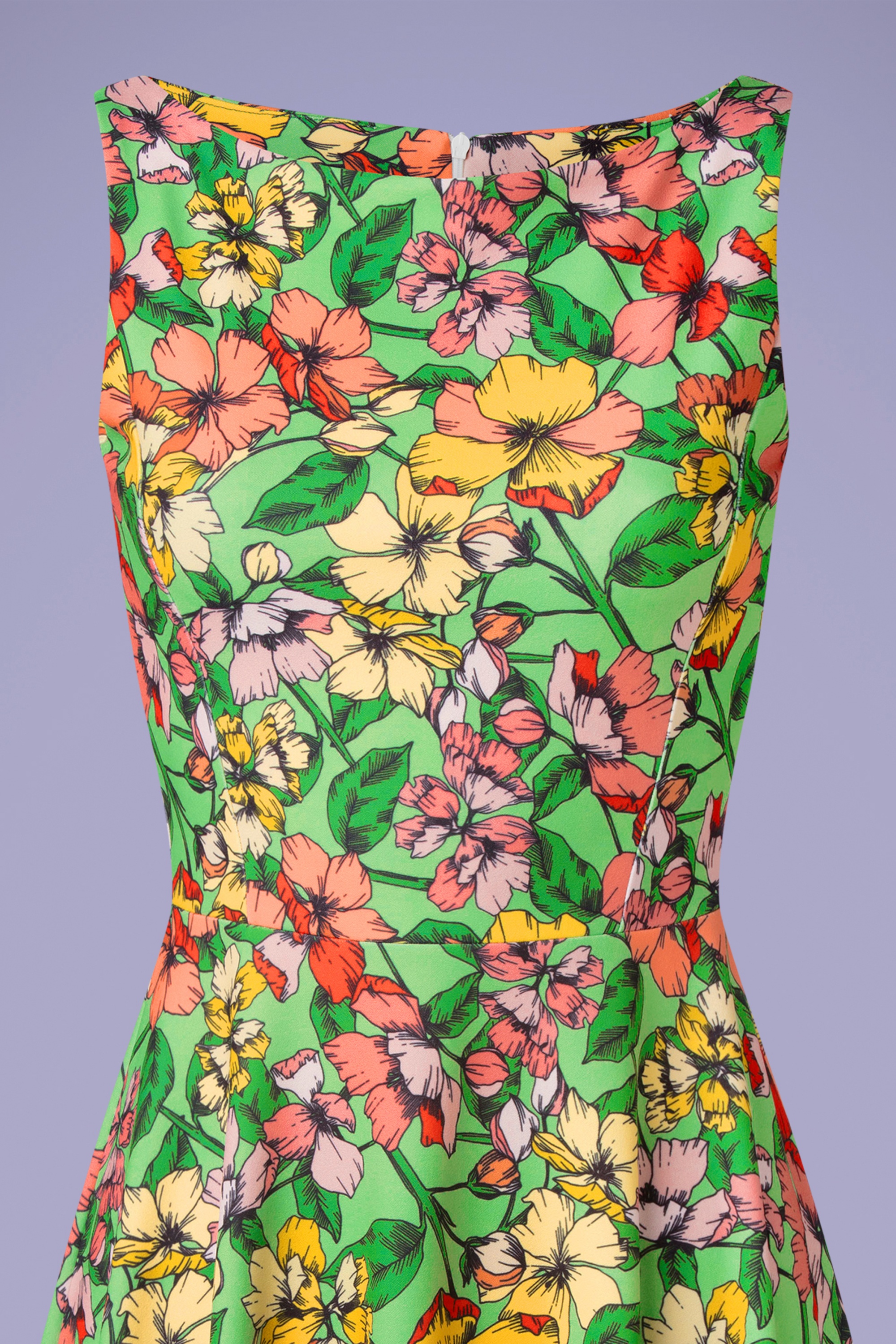 Vintage Chic for Topvintage - Frederique bloemen swingjurk in groen 2