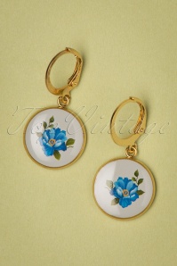 Urban Hippies - 70s Polly Goldplated Flower Earrings in Cream and Blue