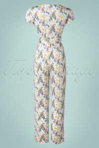 Vintage Chic for Topvintage - Quinty tropische luipaard jumpsuit in gebroken wit 4