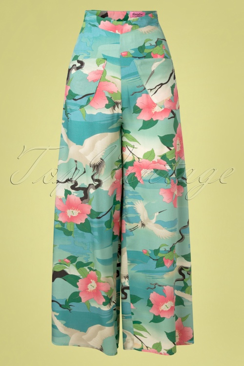 Rebel Love Clothing - 50s Carry Me Away Pants in Blue Crane