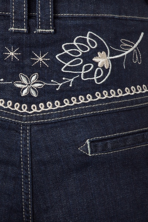 Queen Kerosin - Jeans Fit Western Flowers Années 50 en Jean Bleu Foncé 3