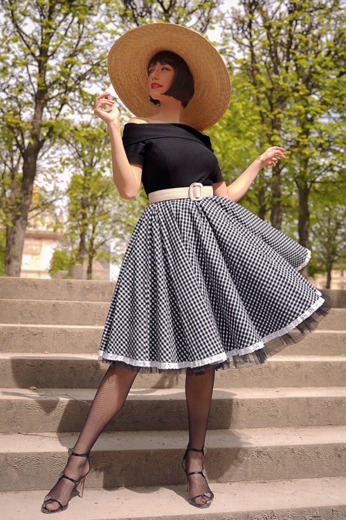 Glamour Bunny - The Brigitte Gingham Swing Dress in Black and White 7