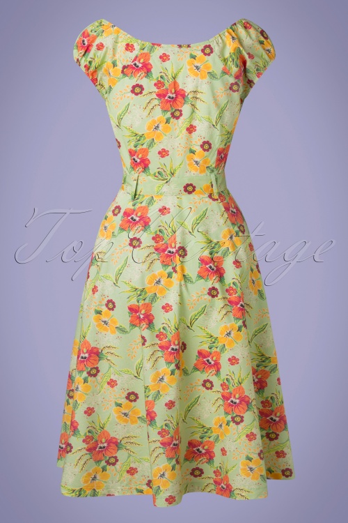 Queen Kerosin 40521 Damen Swing Dress Hibiscus Mint 20220419 610W