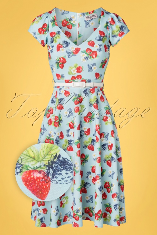 Vintage Chic for Topvintage - Resy Strawberry Swing Dress Années 50 en Bleu Pâle