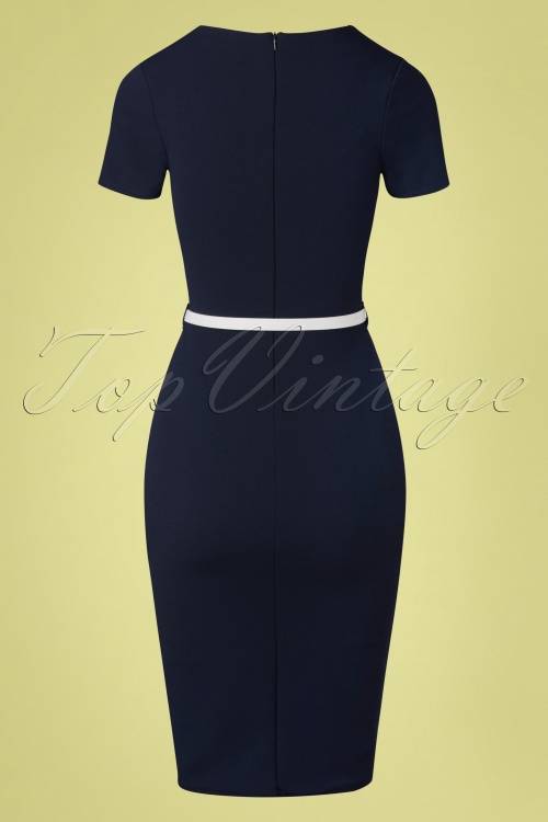 Vintage Chic for Topvintage - Kaylen Pencil Dress Années 50 en Bleu Marine et Ivoire 4