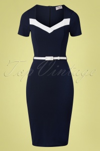 Vintage Chic for Topvintage - Kaylen Pencil Dress Années 50 en Bleu Marine et Ivoire