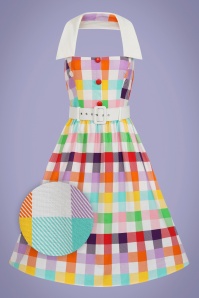 Collectif Clothing - 50s Waverly Rainbow Gingham Swing Dress in Multi