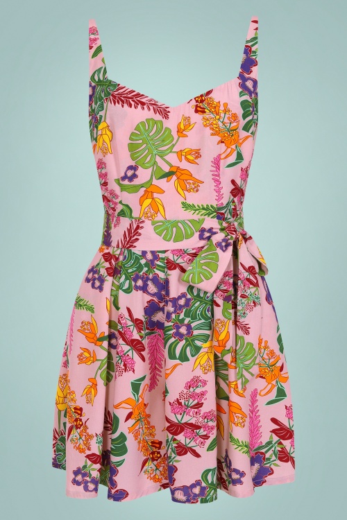 Collectif Clothing - 50s Sienna Vibrant Tropics Playsuit in Pink 2