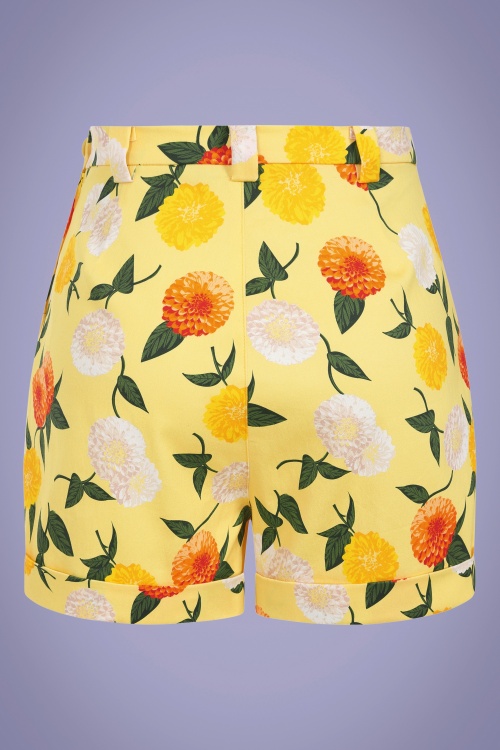 Collectif Clothing - 50s Jojo Sunny Floral Shorts in Yellow 2