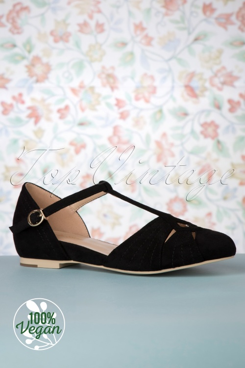 Charlie Stone - 50s London T-Strap Flats in Black