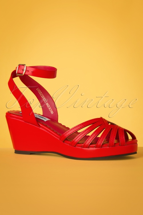 Lulu Hun - 60s Jennifer Wedge Sandals in Red