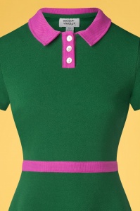 Unique Vintage - 60s Collar Shift Dress in Green and Pink 4