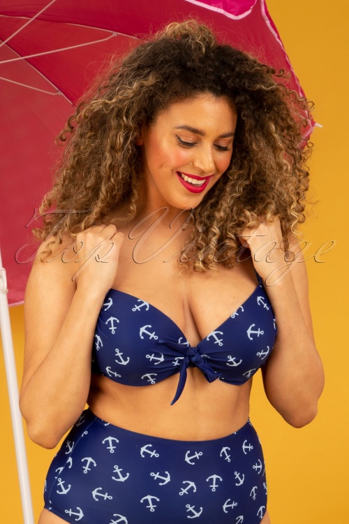 Belsira - Anchor Bikini Top Années 50 en Bleu et Blanc 2