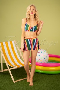 Collectif Clothing - Jupette de Bain Taille Haute Rainbow Stripes Années 50 en Multi