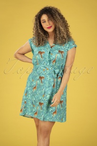 Smashed Lemon - Alicia Animal Dress Années 60 en Turquoise