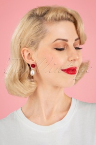 Sweet Cherry - 50s Rose and Pearl Drop Earrings in Ivory 3