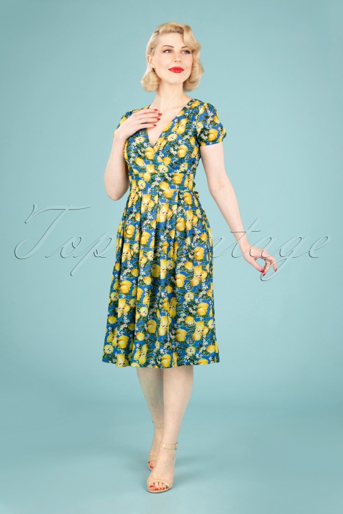 Timeless - 50s Fin Lemon Swing Dress in Blue