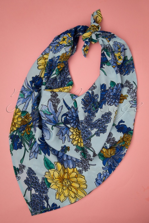 Unique Vintage - 70s Floral Hair Scarf in Blue and Yellow