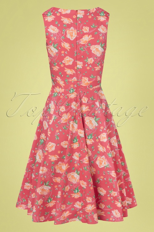 Topvintage Boutique Collection - Exklusiv bei TopVintage ~ Eliane Floral Swing Kleid in Koralle 5