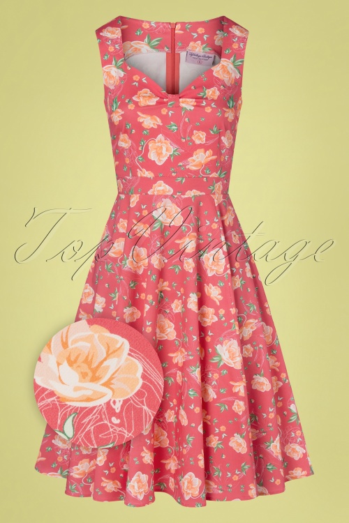 Topvintage Boutique Collection - Exklusiv bei TopVintage ~ Eliane Floral Swing Kleid in Koralle 3