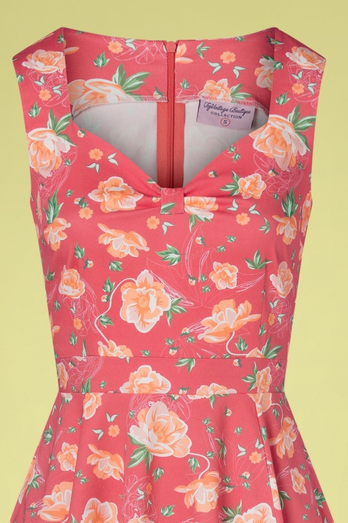 Topvintage Boutique Collection - Exklusiv bei TopVintage ~ Eliane Floral Swing Kleid in Koralle 6